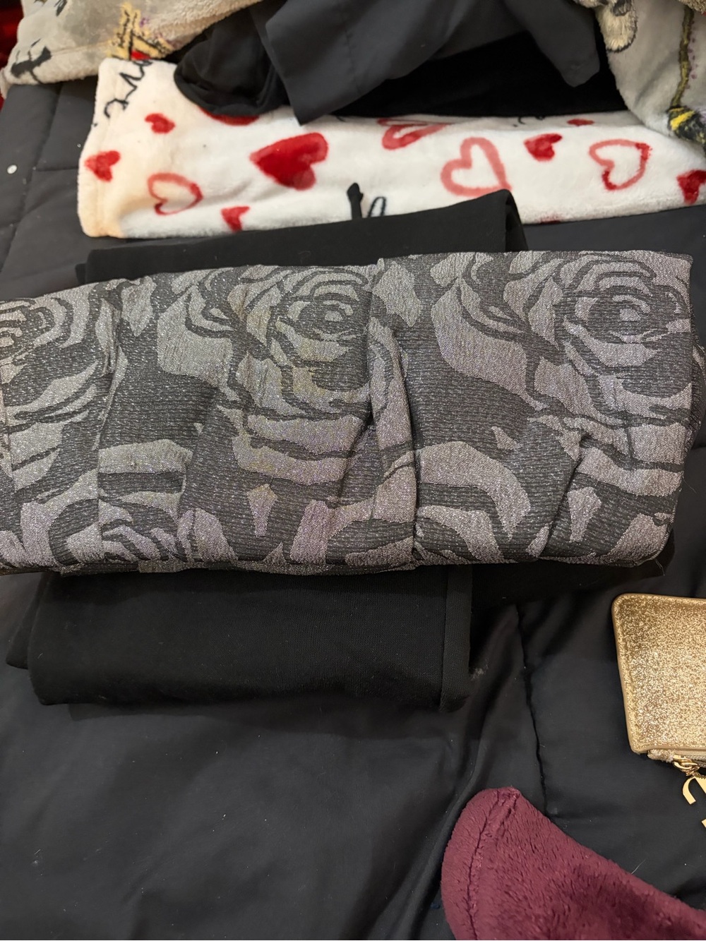 Express Metallic Gray Floral Foldover Clutch